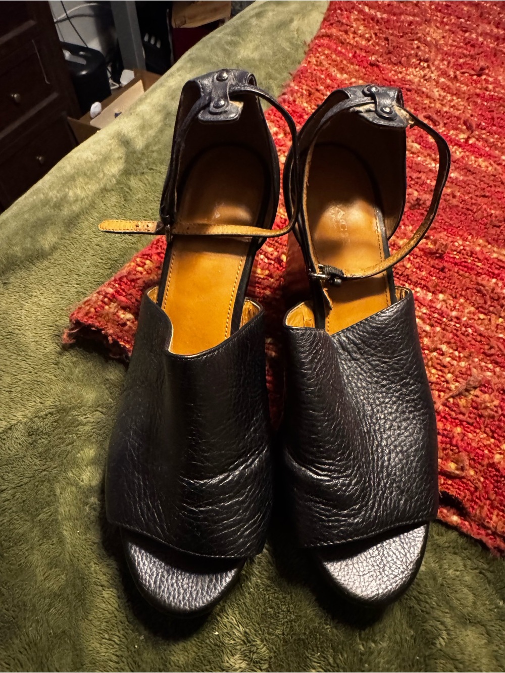 Coach Black Leather Peep-Toe Ankle-Strap Sandals
